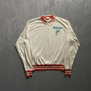 Vintage Miami Dolphins Quarter Zip Pullover Mens Large White 80s Allison